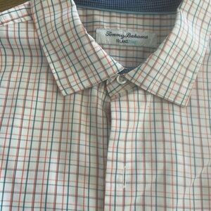 Tommy Bahama Men's Plaid Shirt - Orange, blue and tan plaid.
